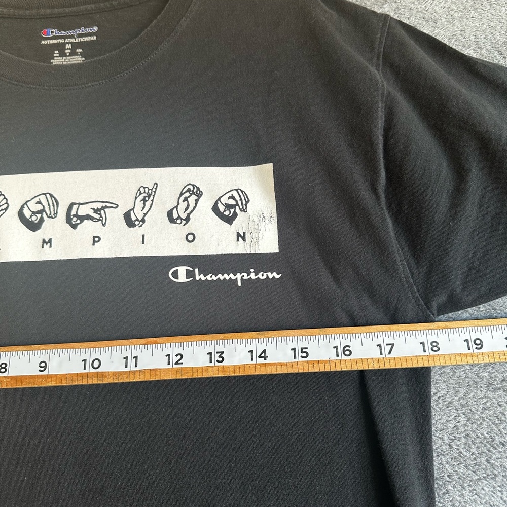 Champion MENS BLACK SIGN LANGUAGE GRAPHIC SHORT SLEEVE T-SHIRT SZ M - Picture 9 of 12
